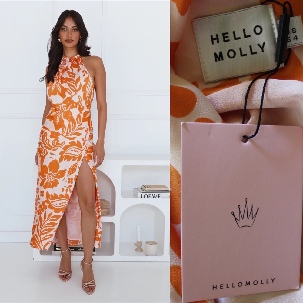 Hello Molly NWT After Hour Style Halter Maxi Dress Orange Small